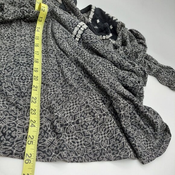 Lucky Brand Womens Shirt Size 1X Embroidered Tunic Black White V Neck Boho - Picture 5 of 8